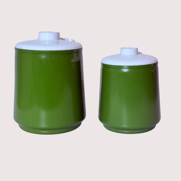 Vintage Green Daisy Coffee & Tea Canister Set With White Lids Retro Kitchen Deco - Picture 4 of 16